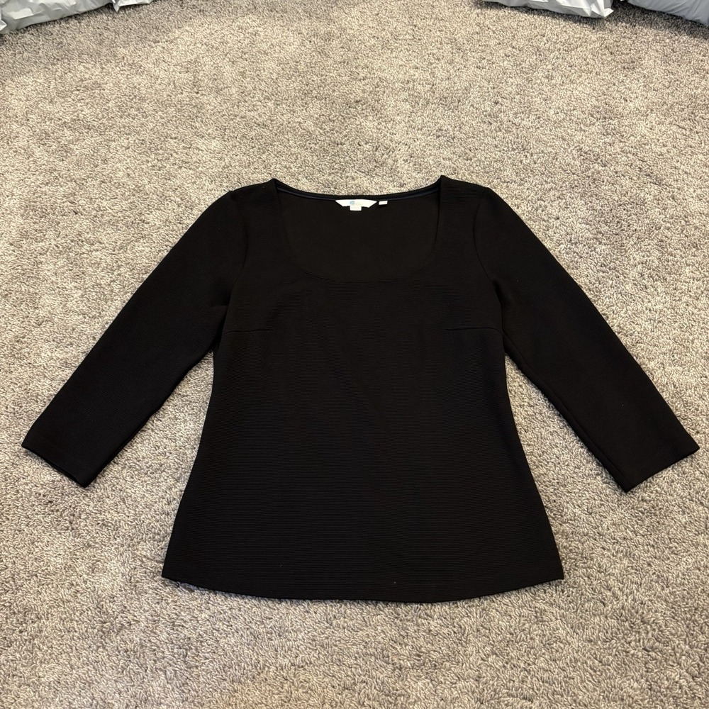 Boden Top Shirt Womens Size 8 Black Solid Knit Scoop Neck 3/4 Sleeve Stretch